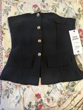 Love Poem Black Strapless Button-Front Peplum Top